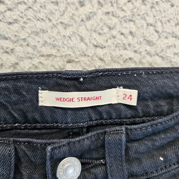 Levis Jeans Womens Size 24 Black Denim Wedgie Straight Button Fly‎ Mid Rise - Picture 6 of 13